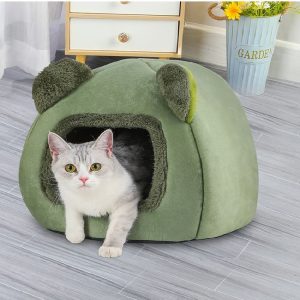 Cute Plush Bear Cat House Warm Cat Sleeping Bed